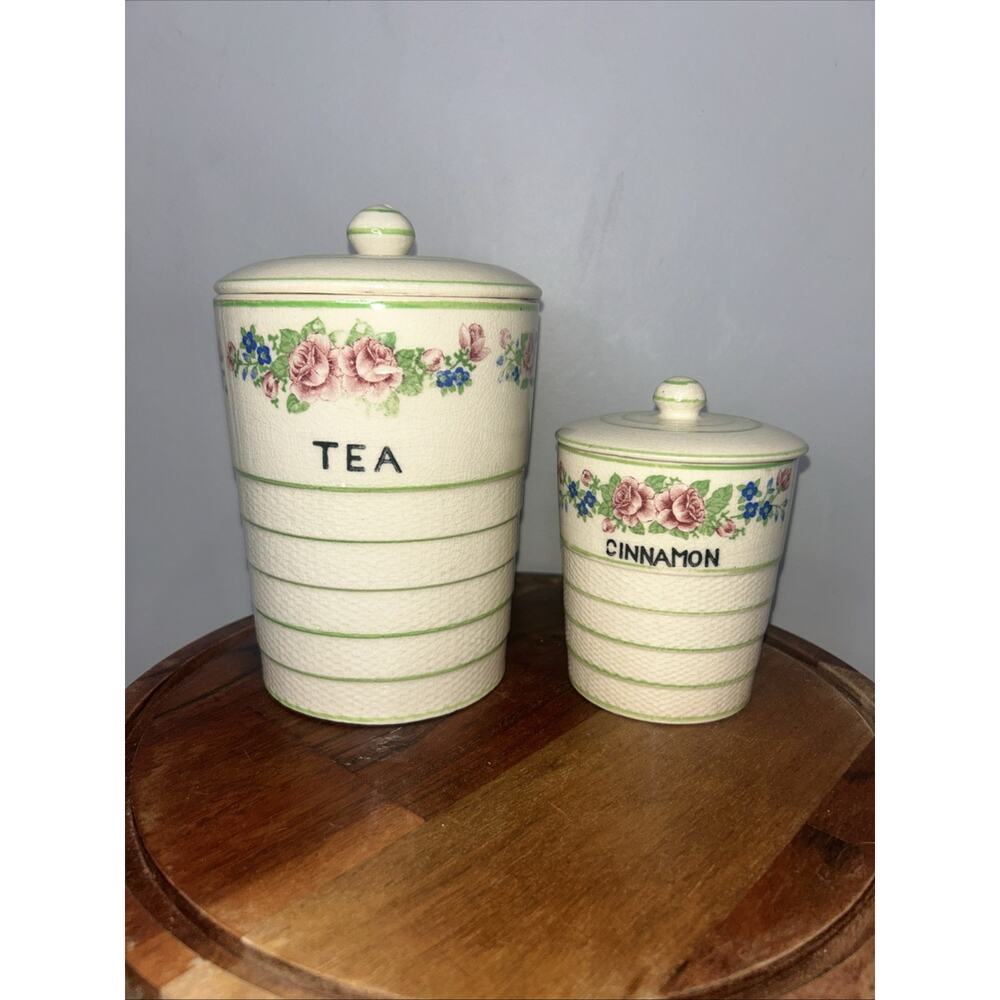 Vintage Kitchen Ceramic Tea And Cinnamon Canisters Japan